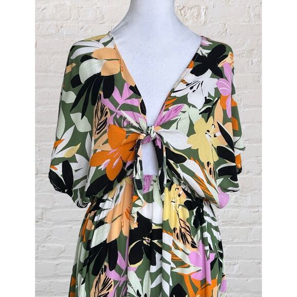 Cupshe Marlen Floral Ruffle Tie Front Mini Dress Sz M Summer Bohemian Hippie - Picture 5 of 10